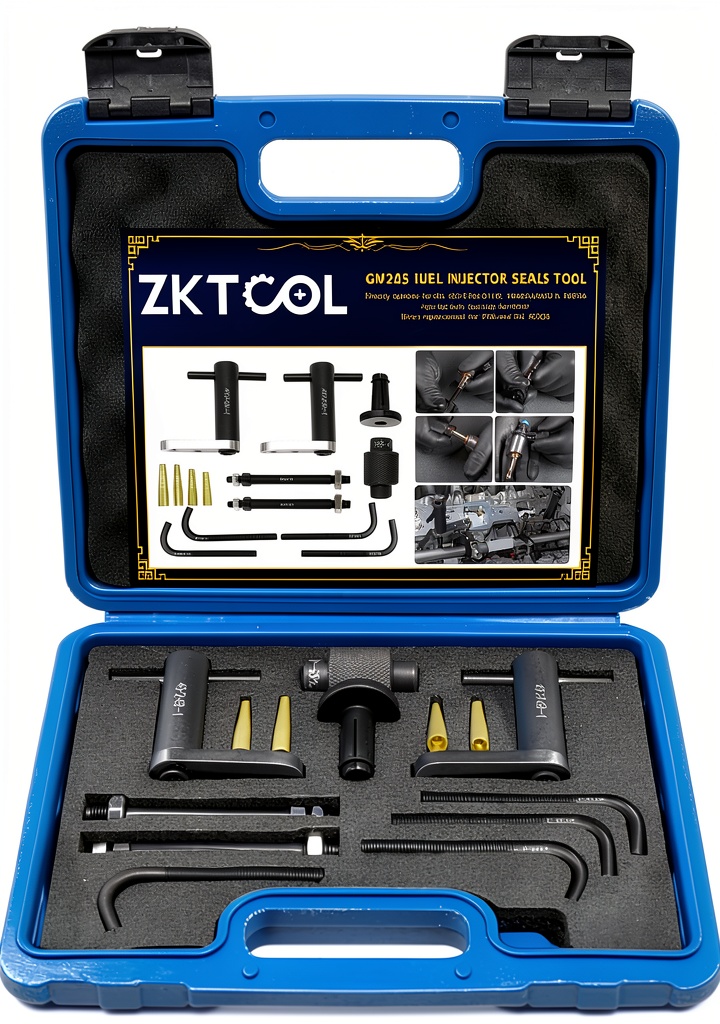 ZKTOOL fuel injector seal tool set components laid out on a workbench